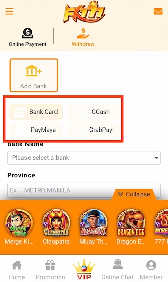 💥Step 1: Choose the cash-out method via bank card.